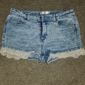 SOLD. Lace lined denim shorts